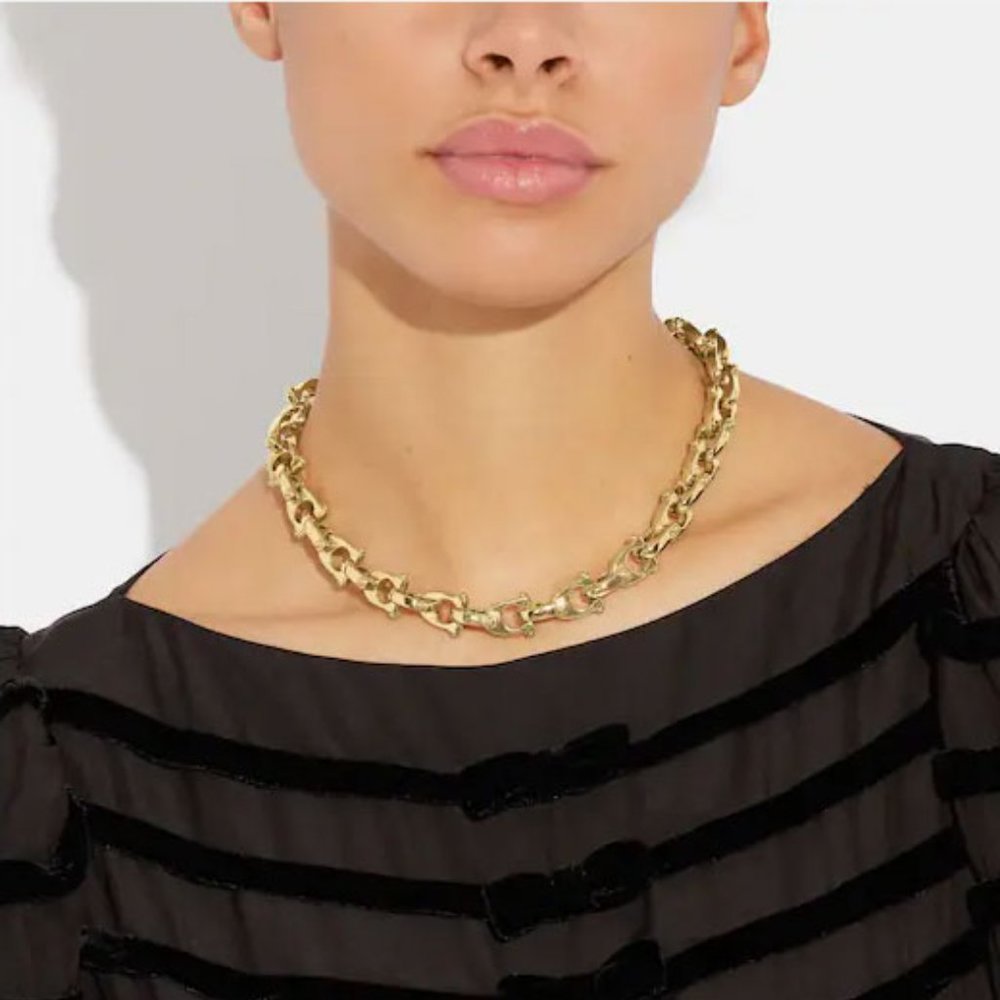 Coach Chunky Signature Chain Link Necklace - Picture 2 of 5